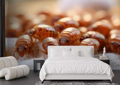 Bed bugs on a white cloth, macro Wall mural