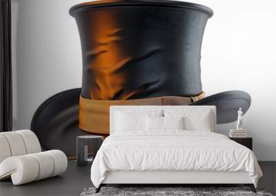 A classic top hat, a symbol of sophistication and style, isolated on pure white background. Wall mural