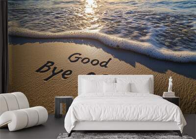 Good bye 2027 written on sand with ocean waves New Year concept happy new year generated.AI Wall mural