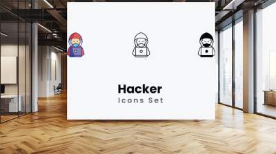 Hacker Icons thin line and glyph vector icon stock illustration Wall mural