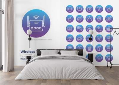 wireless technology icons collection. Set contains such Icons as wireless, wifi, bluetooth, 5g, network, signal, antenna, router, hotspot, connectivity, mobile, and more Wall mural