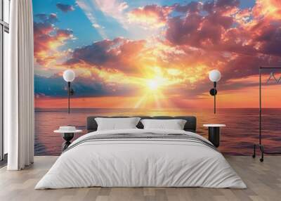 Colorful sunset sky with beautiful cloud over the ocean Wall mural