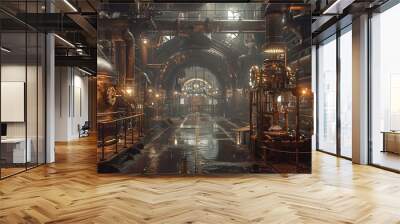 a detailed image of Factory interior with large machinery, industrial lighting, hd,upscale Wall mural