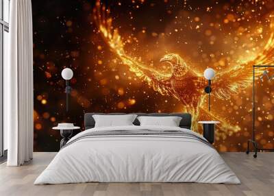 Fire Eagle. A majestic fire eagle soars through the sky, its wings outstretched and its feathers ablaze. Wall mural