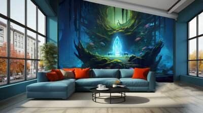 Glowing Crystal Throne: Enchanting Forest Haven in Digital Art Wall mural