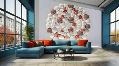 Birth control pills, woman holding birth control pills at home,  Photo, 3d render, photo, illustration,  Wall mural