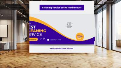 Cleaning service company social media cover photo design template. Home, office, hotel, restaurant, garden cleaning social media cover web banner Wall mural