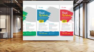 Modern travel flyer or poster design template. Editable tour poster template with brush stroke Wall mural