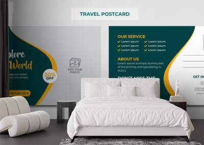 Modern Travel Postcard Design Template. Travel Company Postcard Wall mural