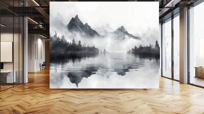 Watercolor black and white beautiful natural art Wall mural