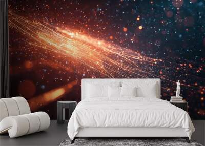 A galaxy with a spiral shape is filled with bright orange and blue lights Wall mural