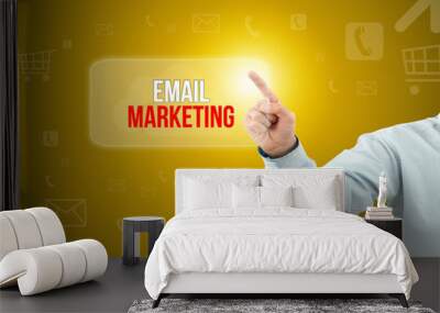 Business man touch a button on an imaginary screen with text EMAIL MARKETING Wall mural