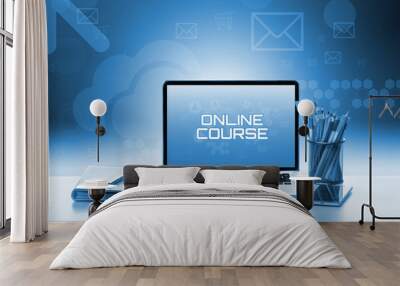 Open laptop with notebook and smartphone. Education & Technology Concept Wall mural