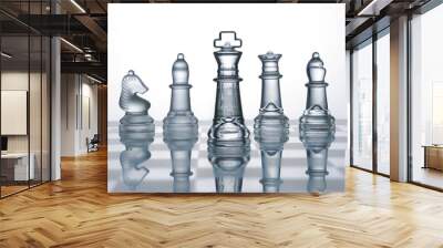 Transparent glass chess isolated on white Wall mural