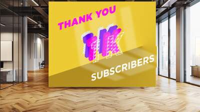 1 K subscribers celebration greeting banner with Multi Layer Design Wall mural