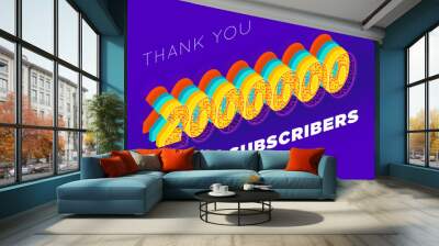 2000000 subscribers celebration greeting banner with tech Design Wall mural