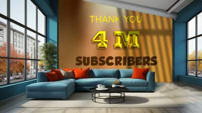 4 Million  subscribers celebration greeting banner with Gold Design Wall mural