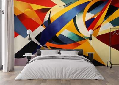 A cascade of dynamic forms and bold contrasts, bright primary colors, suggesting rapid motion and energy, Constructivist style Wall mural