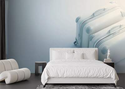 A top-down 3D render of two white suitcases placed on a plain, isolated background.  Wall mural