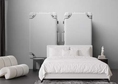 An overhead 3D render of two white travel cases on a blank, isolated background. Wall mural