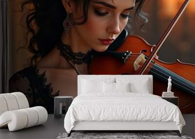 professional violinist, erotic gothic woman playing violin,girl playing the violin, sexy girl with a violin, woman in black clothes playing violin
 Wall mural