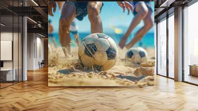 soccer ball on the beach Wall mural