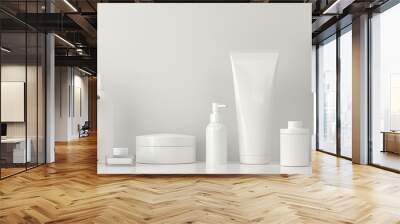 Cosmetic blank white color and realistic texture with set different shapes and sizes for beauty illu
 Wall mural