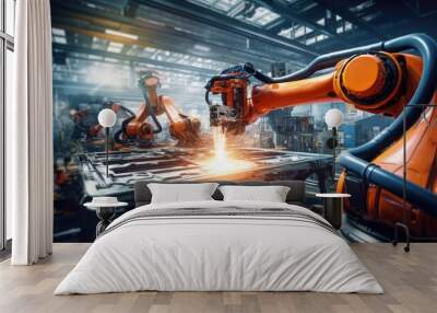 robotic arm assembly machine factory workshop sparks Wall mural