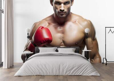 Shirtless kick boxer showing his punches and kicks Wall mural