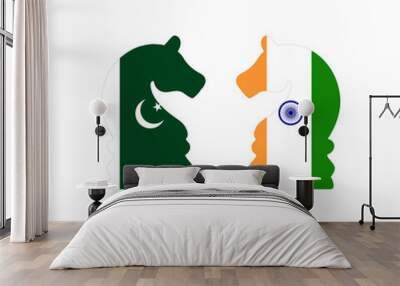 India vs Pakistan, Cricket Match Chess Horses Concept with creative illustrations isolated on white background. Editable EPS file. Pakistan vs India. IND vs PAK. Wall mural