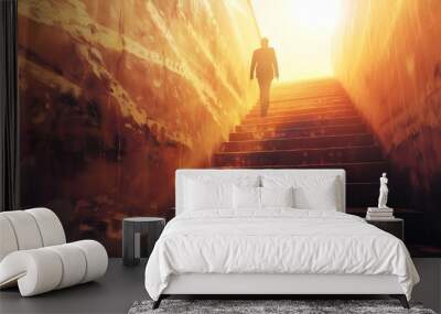 A person leading on steps to upward leading to success, success concept image, steps leading to success background	
 Wall mural