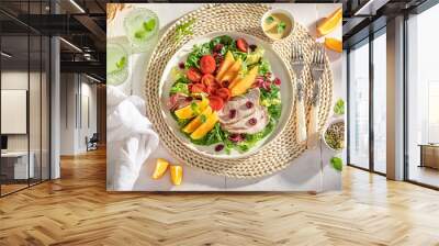 Healthy salad served with lemonade in summer. Wall mural