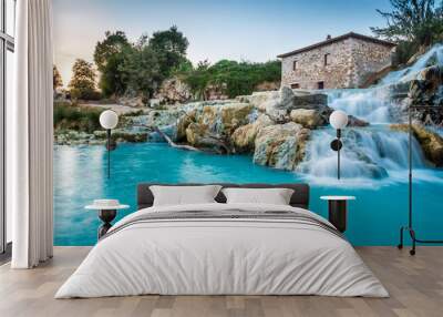 Natural spa with waterfalls in Tuscany, Italy Wall mural