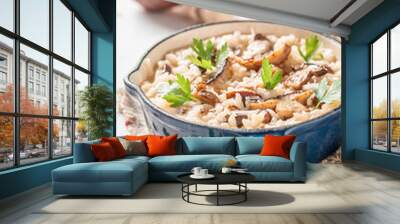 Rustic mushrooms risotto with wild boletus and herbs Wall mural