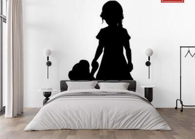 Black silhouette of little girl on white background. Character for computer game or thriller. Vector illustration Wall mural