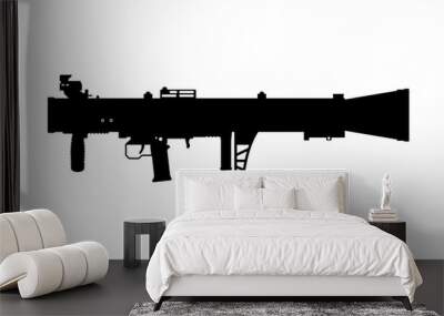 Black silhouette of rocket launcher on white background. Weapon of USA army. Isolated image of grenade gun. Military american ammunition Wall mural