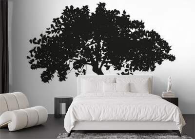 Black tree silhouette on a white background. Picture of apple Wall mural