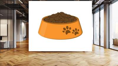 Bowl with food for the dog and cat. Icon of plastic dish with animal feed. Isolated image on white background Wall mural