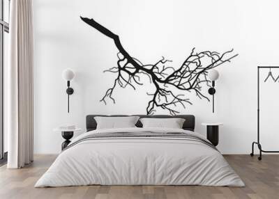 Branch of an old tree forest. Black silhouette on a white backgr Wall mural