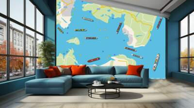 Global marine traffic. Top view of cargo ships navigation live map. Industrial shipping plan. World logistic of sea transportation Wall mural