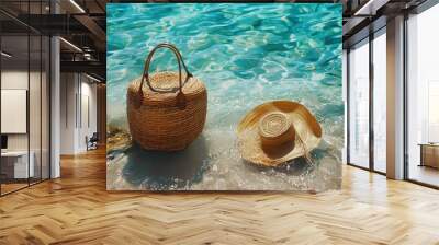 Vacations, summer, and a beach bag Wall mural