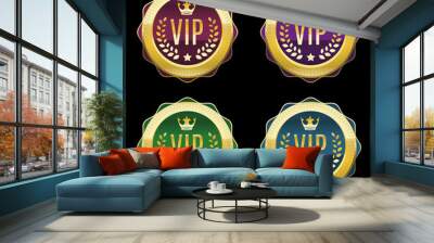 Vip golden labels set. Premium medals of different color. Vector illustration Wall mural