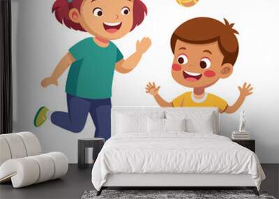 2 kids playing indoor isolated art vector Wall mural