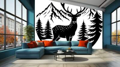 A fallow deer standing in a forest and mountain vector Wall mural