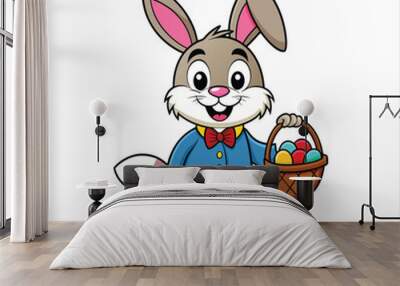 Cartoon rabbit holding an Easter basket Free Vector Wall mural