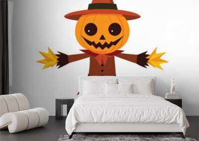 Cartoon scary halloween pumpkin scarecrow art vector Wall mural