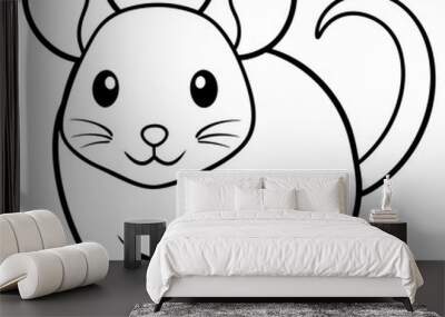 Elegant Vole Black & White rat Single Line Vector Art Wall mural