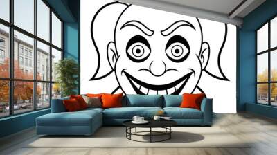 Exaggerated Creepy Clown Face Line Art Vector Illustration Wall mural