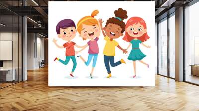 Group of cartoon happy children dancing vector Wall mural