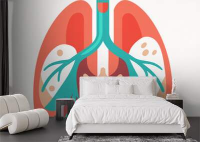 The heart in the middle of the lungs illustration. white background Wall mural